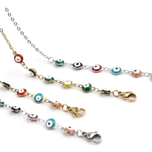 New Fashion Eyewear Chains Colorful Oil Drop Evil Eye Pattern Round Cross Chain Stainless Steel Eyeglass Chain 1Piece