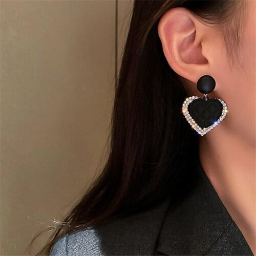 FYUAN Black Acrylic Heart Dangle Earrings for Women Rhinestone Earrings Weddings Party Jewelry Accessories