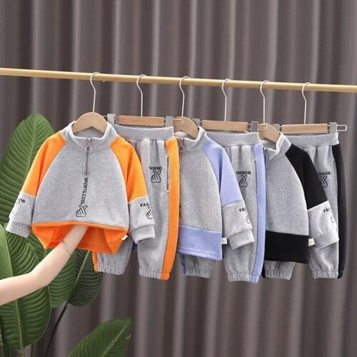 Children Spring Autumn Clothes Cotton Baby Boys Girls Sweatshirt Pants 2Pcs/Sets Patchwork Fashion Toddler Casual Tracksuits