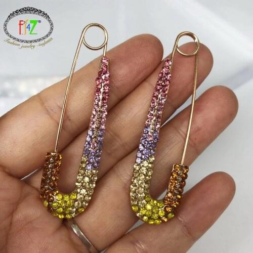F.J4Z Brand Sparkling Rhinestone Earrings Fashion Punk Big Pin Piercing Earrings Hot T-Show Earrings Jewelry Dropship
