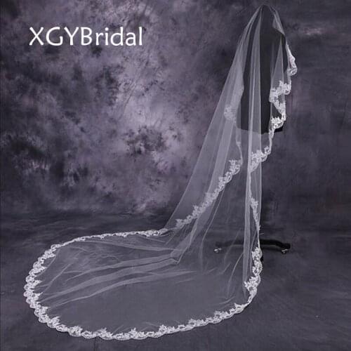 Appliqued Lace Edge Bridal Veils Fashion New 3 Meters Long Pure Yarn Wedding Veil Ivory Wedding Accessories