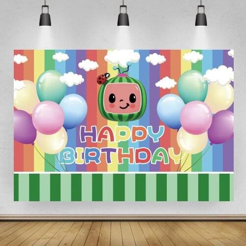 Rainbow Colorful Stripes Balloons Happy Children Birthday Background Photography Commelon Newborn Baby Shower Photo Backdrop