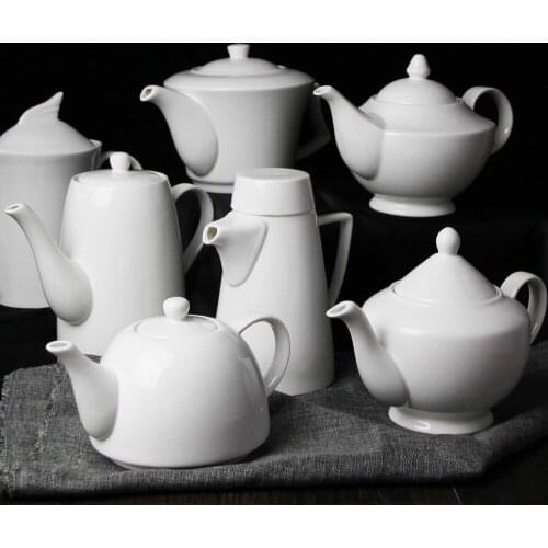 Hotel teahouse restaurant ceramic tableware pure white European style teapot coffee pot high temperature cold water teapot