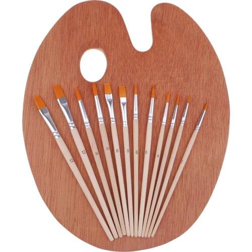 12pcs Artist Paint Brushes Acrylic Painting Brushes With Paint Tray Palettes