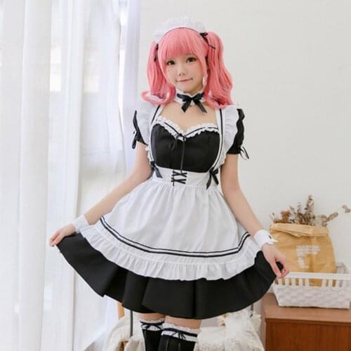 Maid Outfit Anime Long Dress 2021 Black Cute Lolita Maid Costumes Apron Dress Lolita Dresses Cosplay Costume Cosplay Costume