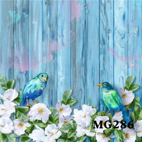 LB Polyester Seamless Birds Wooden Board Flowers Photo Background Photography Backdrops Floral Studio Prop Washable No Crease