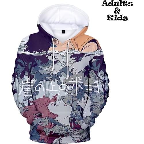 Hot Sale Ponyo On The Cliff Hoodies Family Outfits Kawaii Children Hoodie Harajuku Style Ponyo And Sosuke Anime Sweatshirts