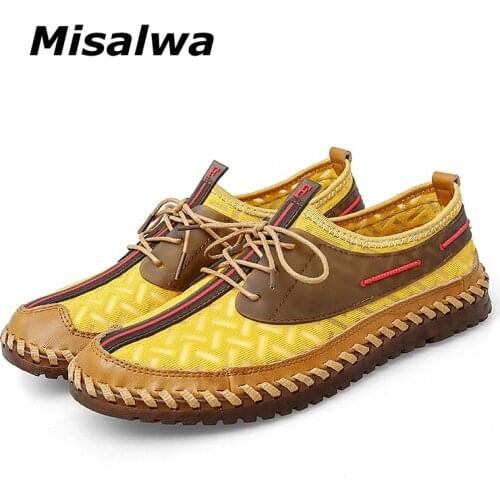 Misalwa Handmade Leisure Men Mesh Loafers Outdoor Summer Men Shoes Yellow Sneakers Men Casual Walking Upstream Water Shoes Flats