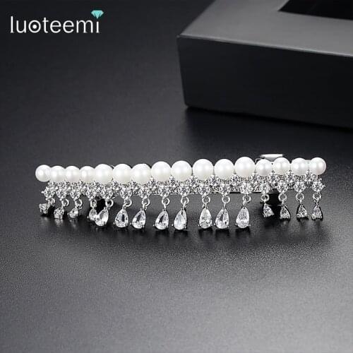 LUOTEEMI Trendy Hair Clip Inmitation Pearls With Cubic Zirconia Drop Hair Accessories Barrettes For Women Bride Wedding Bijoux
