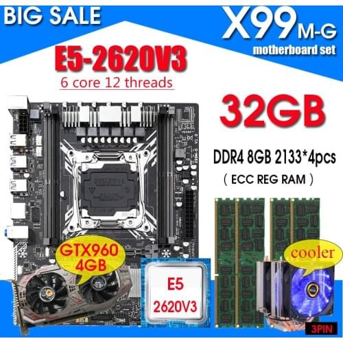 X99M-G Motherboard with Intel XEON E5 2620V3 4*8G=32GB DDR4 RECC memory GTX960 4GB and COOLER combo kit set Comparable