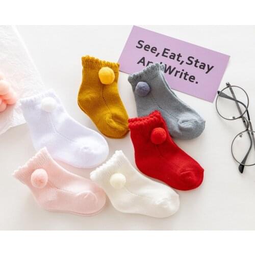 Cute Pompoms Baby Socks Autumn Winter Girl Boy Short Socks Soft Warm Ruffle Infant Toddler Kids Socks Babies Accessories Newborn