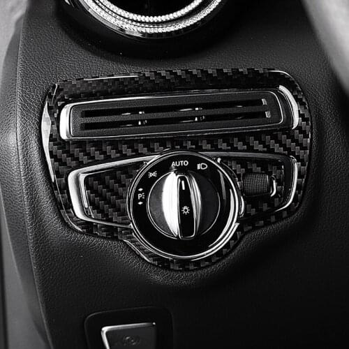 Carbon Fiber Stickers Headlight Switch Frame Trim Stickers Car Accessories For Mercedes Benz GLC C Class W205 C180 C200