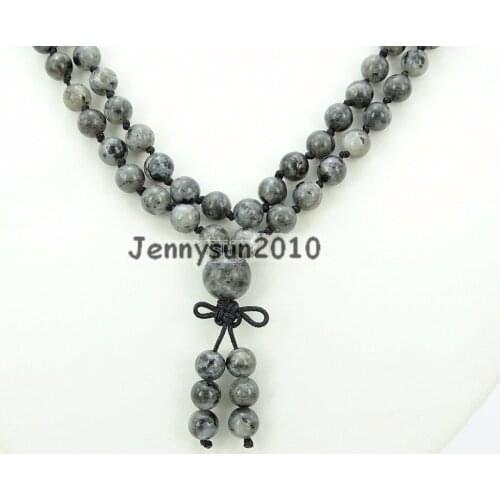 Natural Larvikite Labradorite 6mm Gems Stone Buddhist 108 Beads Prayer Mala Knot Necklace Multi-Purpose 5Strands/Pack