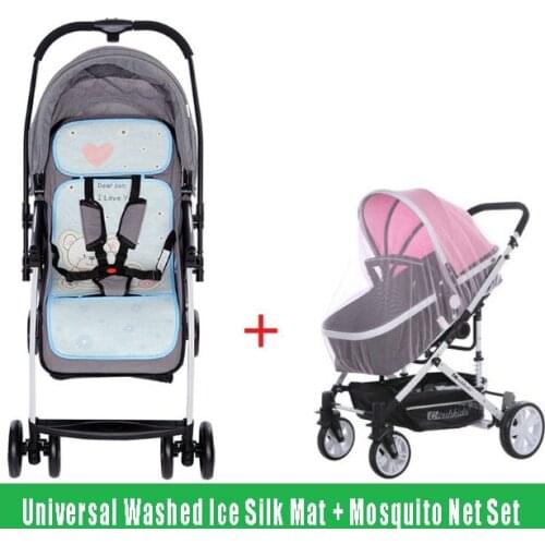 New Stroller Cool Mat Mosquito Net Mesh Cover Set Baby Stroller Organizer Seat Cushion Infant Ice Silk Cooling Pram Car Pad Mats