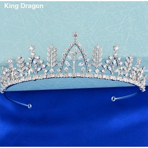 Luxury Cubic Zirconia Crown Bride Jewelry White Gold Color Wedding Bridesmaid Hair Accessories CZC-2024