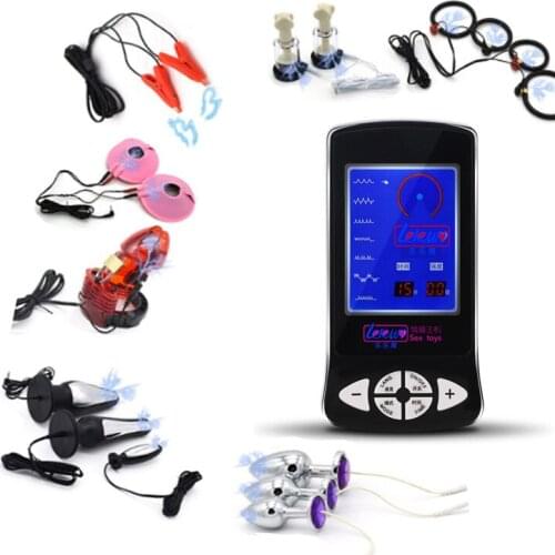 SM Electro Shock Nipple Sucker Clamp Electro Stimulate Anal Vagina Plug Penis Plug Cock Ring Penis Extender Medical Male Sex Toy