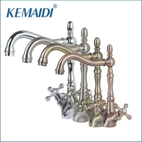KEMAIDI Dual Handles Solid Brass Antique Copper Faucets Mixers &Taps Swivel Hot And Cold Mixer Water Tap Bathroom Faucet DS-8632
