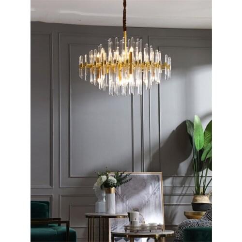 Post-modern Crystal Tube Luxury Chandeliers Lights Living Room Bedroom Lamp Art American Restaurant Hanging Lights Lighting