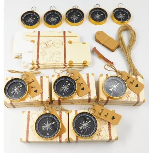 50pcs Wedding Favors Karft Paper Candy Gift Box Compass With Tag Wedding Gift For Guest Souvenir Birth Party Decoration