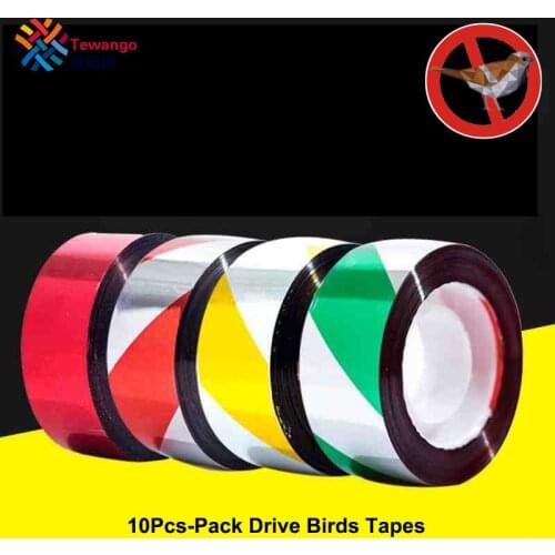 Tewango 10 Roll-Pack Anti-Bird Color Tape Drive Birds Light Reflect 25MM*50M Scare Repeller Ribbon