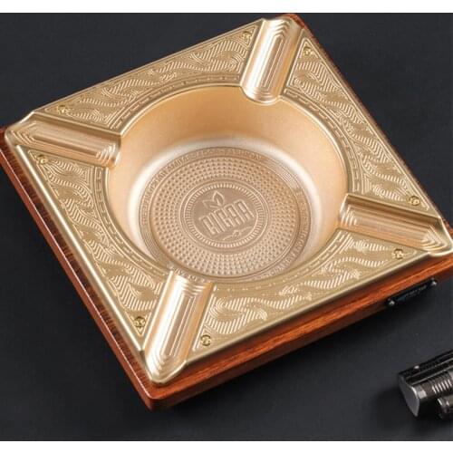 Titanium Alloy Wood Cigar Ashtray Home Metal Ash Tray Outdoor Luxury 4 Holder Cigar Cigarette Ashtrays Cigars Accessories
