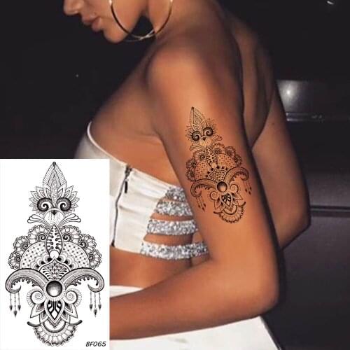 VANKIRS Henna Flower Tribal Totem Temporary Tattoos Stickers Women Girl Body Arm Art Tattoo Fake Black Chest Water Transfer Tato