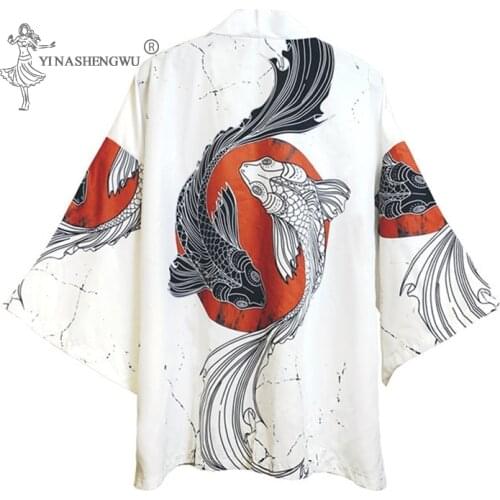 Japanese Kimono Dragon Harajuku Couple Anime Carp Print Loose Shirt Women Cardigan Men Summer Costume Samurai Japan Coat Yukata
