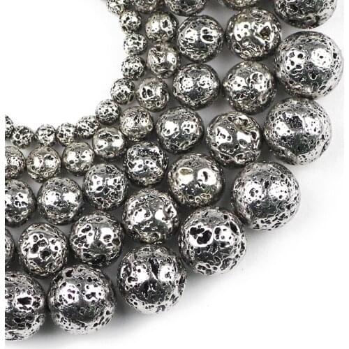 YHBZRET Ancient white gold Natural Lava Stone Hematite 4/6/8/10/12MM Spacer Beads For Jewelry Making bracelets necklace DIY