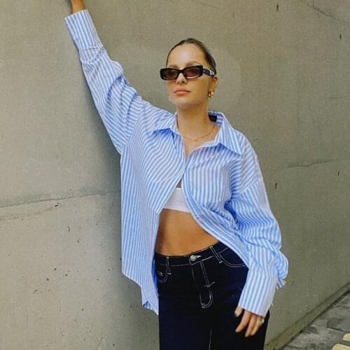 Two-Piece WomenS Striped Lapel Long-Sleeved Loose Shirt Top + Elastic Waist Shorts 2021 Autumn Casual Commuting Simple Fashion