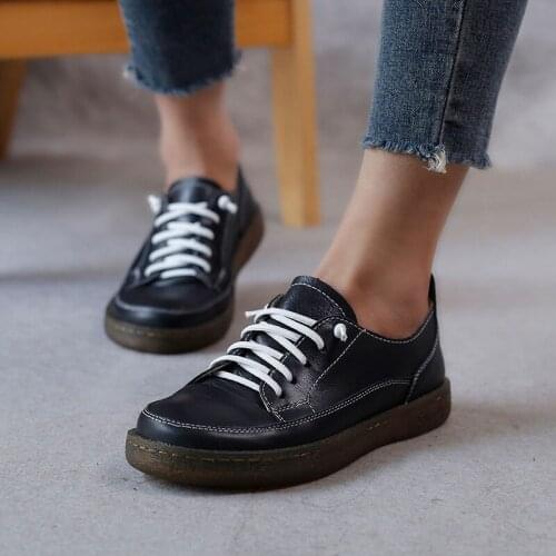 YourSeason Ladies Genuine Leather Platform Sneakers Handmade Concise Female Vintage Casual Shoes 2021 Spring Autumn