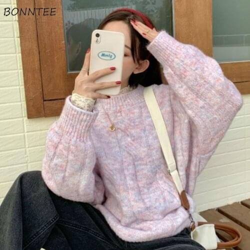 Sweaters Women O-Neck Plus Velvet Thicker Warm Stylish Loose Winter Ladies Pullovers Knitting Leisure All-match Korean Version