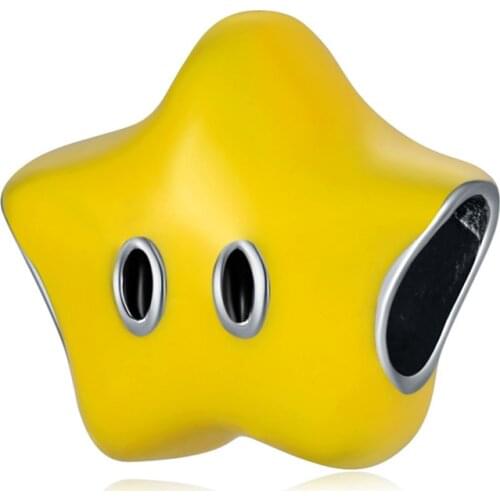 1Pcs New Cute Yellow Stars Pendant DIY Beads Suitable for Original Pandora Charm Bracelet Ladies Jewelry Making Gifts