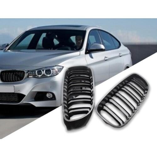 2Pcs Car Carbon Grain Gloss Black Front Grille 51137294803/51137294804 for BMW 3 Series GT F34 GT 2014-2017 Car Accessories