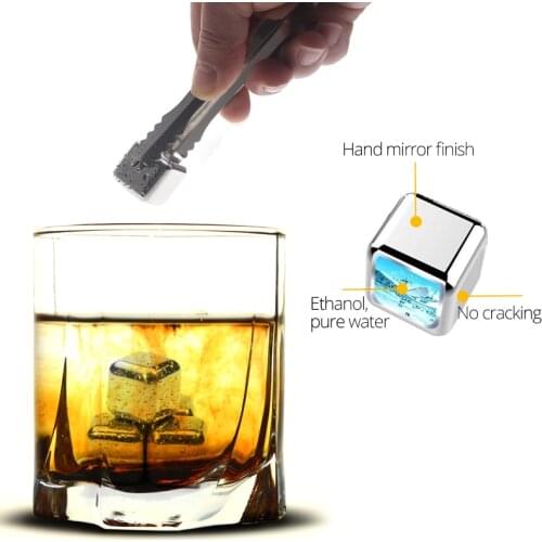 4Pcs Stainless Steel Stones Cooler Reusable Refrigerated Chilling Metal Ice Cube For Beer Whiskey Wine Bar Iced Tools