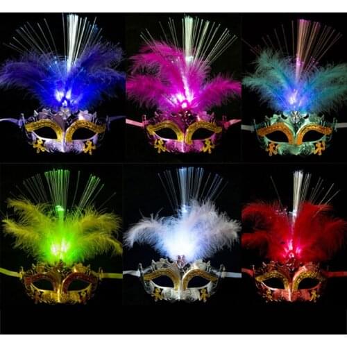 5Pcs Women Venetian LED Fiber Feather Mask Shining Masquerade Half Face Cover DXAE