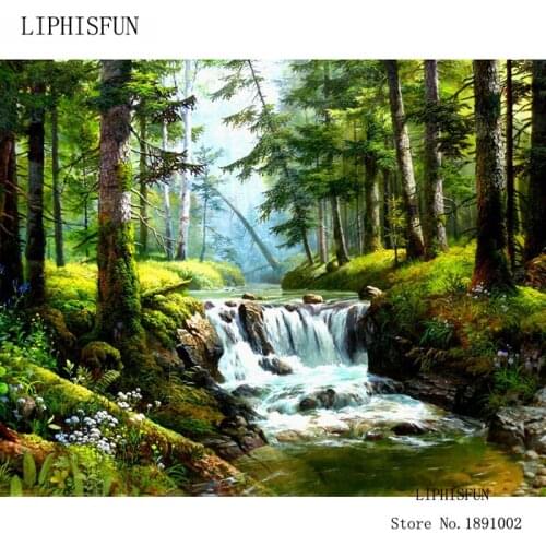 5d Diy Diamond Embroidery Forest River Scenery Diamond Painting Cross Stitch Full Square Rhinestone Embroidery Home Decoration