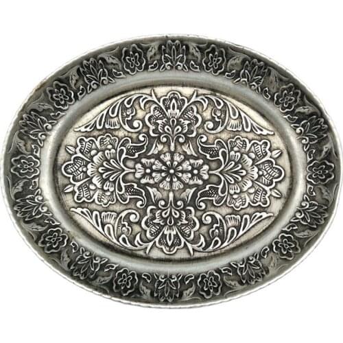 White Copper and Silver Flowers Blossom Rich Plates, Plates, Retro Plates