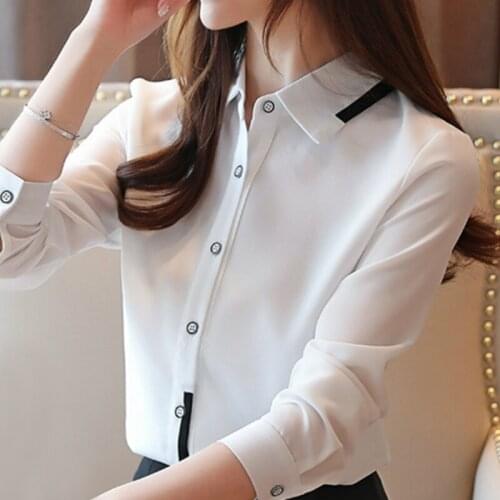 Blusas Mujer De Moda 2021 Turn Down Collar Office Blouse Women Long Sleeve White Blouse Women Shirts Chiffon Blouse Shirt B950