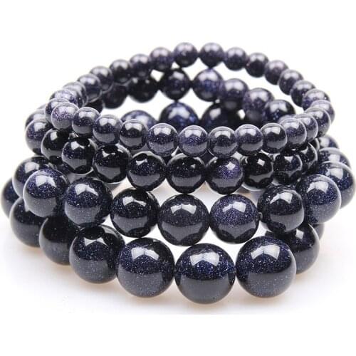 Natural Dark Blue Sandstone Beads Bracelet Loose Stone Round Sitara Stars Beads Buddha Elasticity Rope Men Women Bracelet