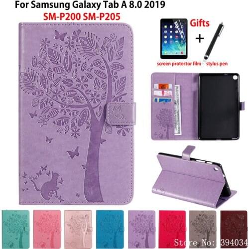 Case For samsung galaxy tab A 8.0 2019 with S Pen 8.0 SM-P200 P200 P205 P207 Cover Funda Cat Tree Pattern Flip Stand Shell +Gift