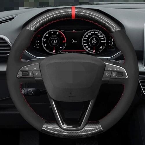 Car Steering Wheel Cover Non-Slip Black Suede Carbon Fiber For Seat Leon 5F Mk3 2013-2020 Ibiza 6J Tarraco Arona Ateca Alhambra