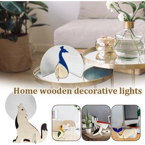 Wooden Night Lamp Animals Shape Portable Carved Desk Light Decorative For Bedroom Livingroom TN88