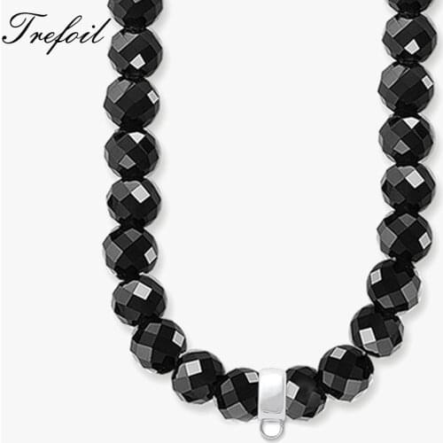 Long Pendant Necklace Onyx Charm Carrier, Fashion 925 Sterling Silver Jewelry European Classic Gift For Women Girls Tesbih