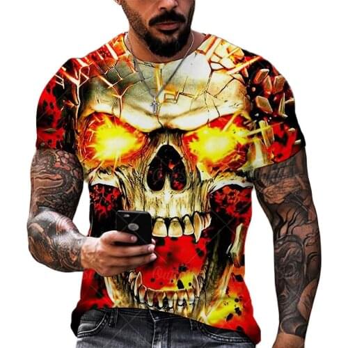 Summer Horror Skull 3D Print T Shirt For Men Casual Oversized Short Sleeve Clothes Streetwear Hip Hop Tops Tees Men Clothing 6XL