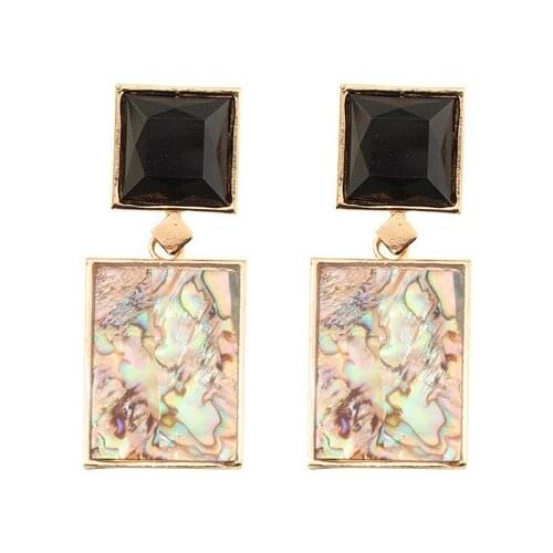 Geometric Square Abalone Drop Earrings Natural Stone Drop Earrings