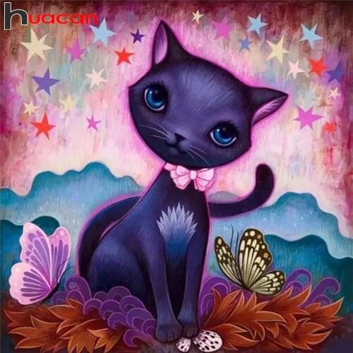 Huacan Diamond Mosaic Embroidery Cat Butterfly 5D Diamond Painting Rhinestones Animal Beaded Pictures Handicraft Home Decor