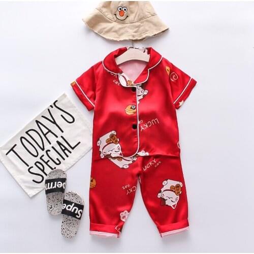 IENENS Child Pajamas Clothes Baby Short Sleeve Sleepwear Girl Summer Clothing Set 1 2 3 4 Years Kids Cartoon Nightclothes