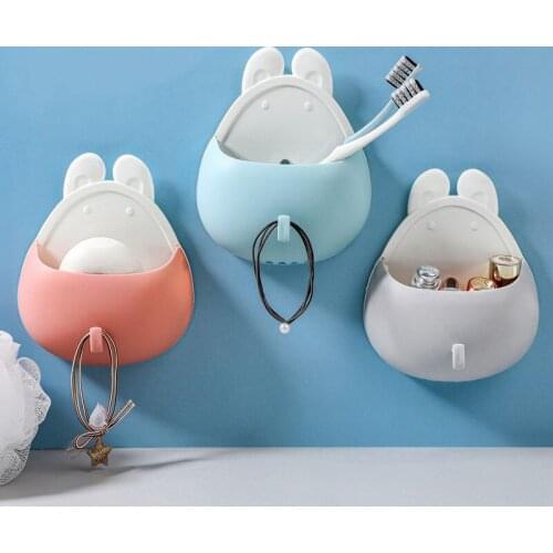 Rabbit Drain Storage Box Room Organizer Wall Shelf Bathroom StorageToiletries Toothbrush Rack Cartoon Hooks Household Items