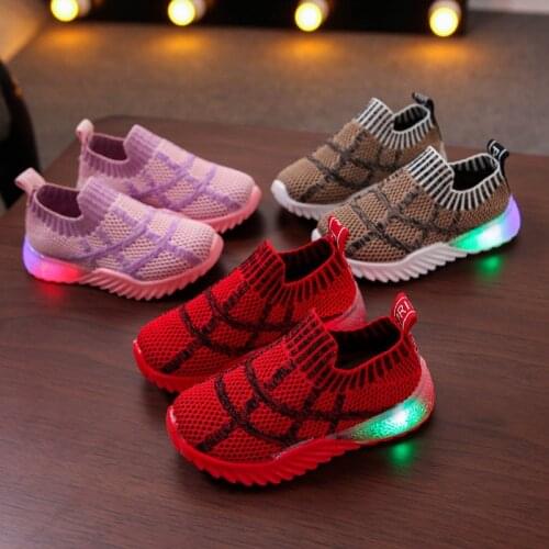 LED Children & Toddler Shoes Breathable Air Mesh Soft Bottom Sport For Baby Girls & Boys Fashion Little Kids Sneakers Size 21-30