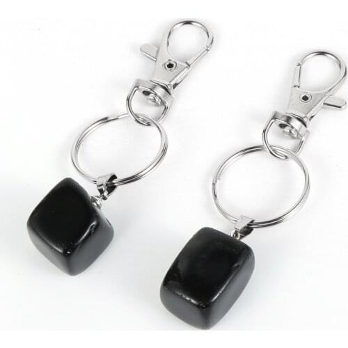 Square Black Obsidian Pendant Key Chains Fashion BOHO Natural Stone KeyChain Keyring for Men Women Key Holder Trinket Gift Whol